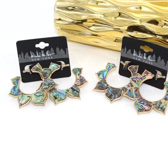 Nicole Miller New York Abalone Shell Gold-tone Open Hoop Earrings - Picture 4 of 4